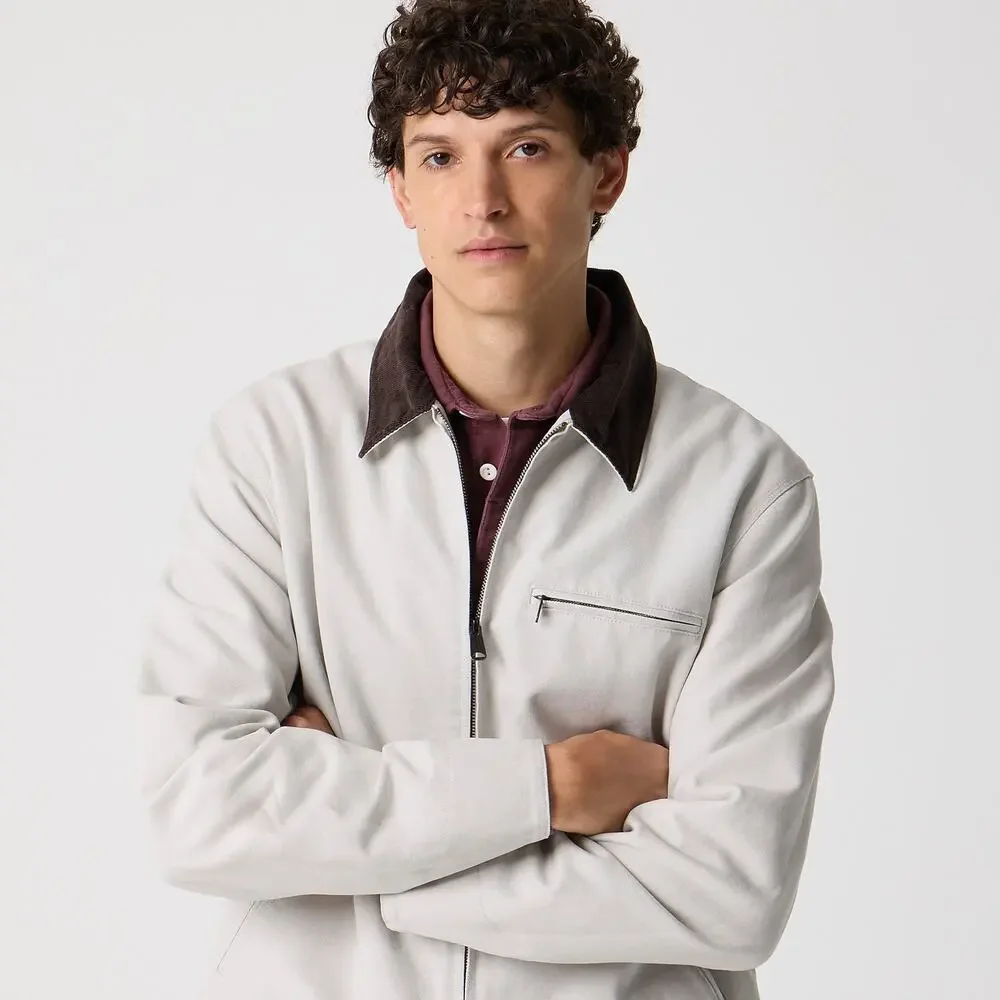 J. Crew Men's Long Sleeve Canvas Work Jacket Full Zip Stone Gray Size L NWT